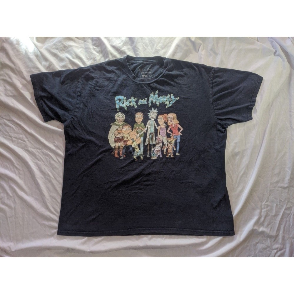 2XL 2018 Rick And Morty Cast Graphic Navy Blue Crew Neck T-shirt Adult Swim